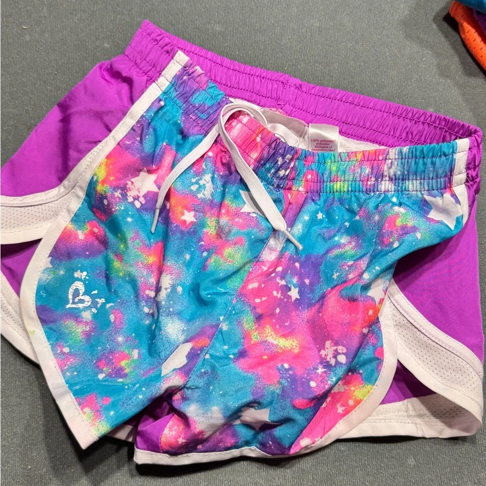 Justice White Mesh Athletic Shorts with Neon Waistband size 6